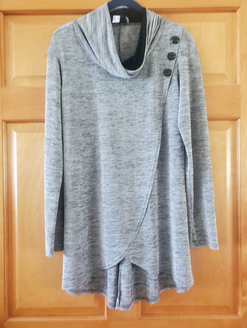 Joseph Ribkoff Soft Gray Button-Shoulder Cowl Tunic Sweater
